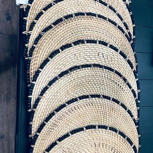 NWT! Pier 1  boho Handwoven Straw Placemats with Black beaded Accents! 8 total!